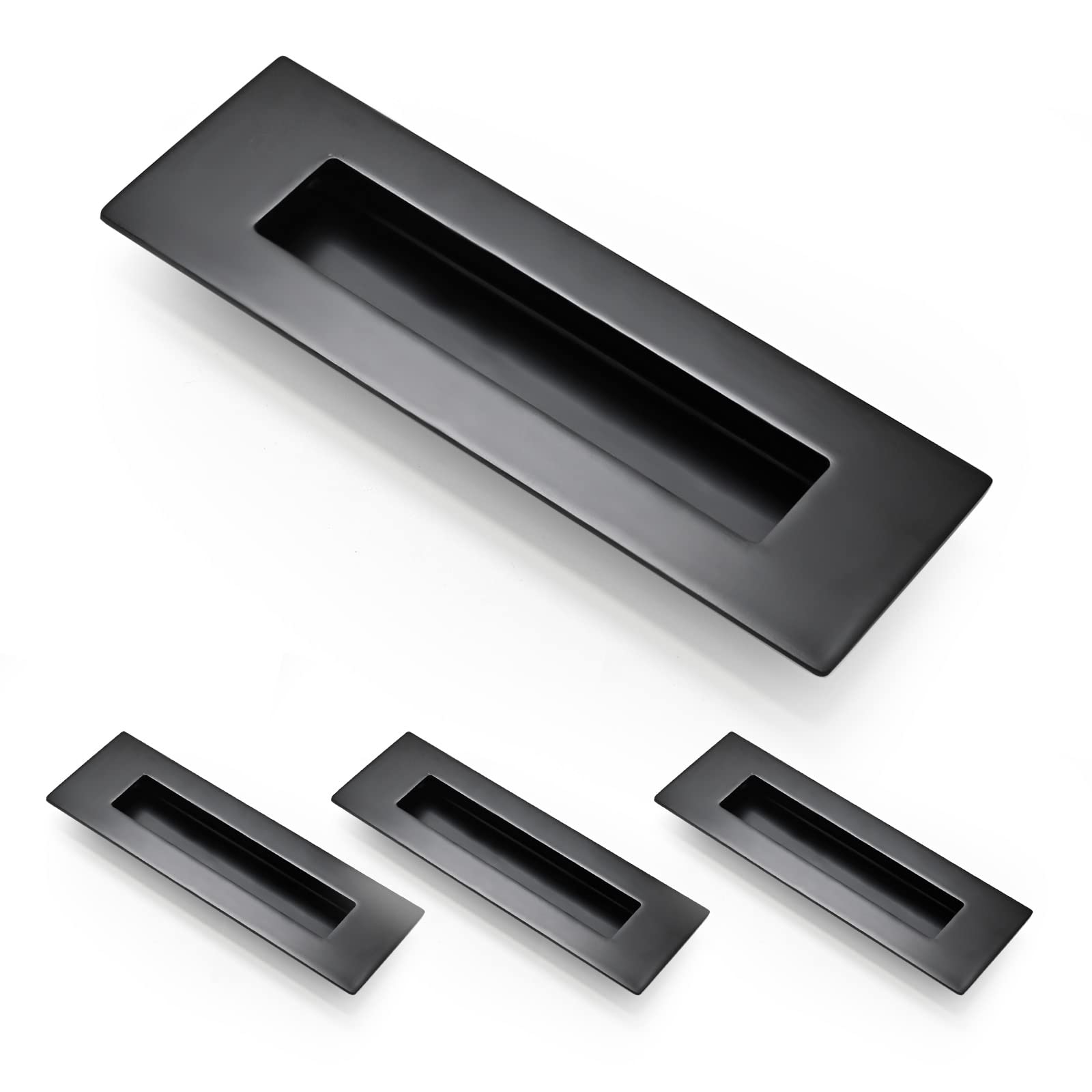 Photo 1 of HOMOTEK 4 Pack 150mm Flush Sliding Closet Door Pulls, Recessed Finger Pulls for Sliding Barn Bypass Door Handles, Cabinet Drawer Rectangular Invisible Pull- Small Size 6 in, Black