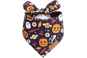 LunaMarie - Luxury Cat and Dog Bandanas - Halloween Designs | Premium Silky Poly Fabric | 100% Handmade Custom Shape Dual Layered Small, Medium, Large Cat Scarf (Trick-Or-Treat, Medium)