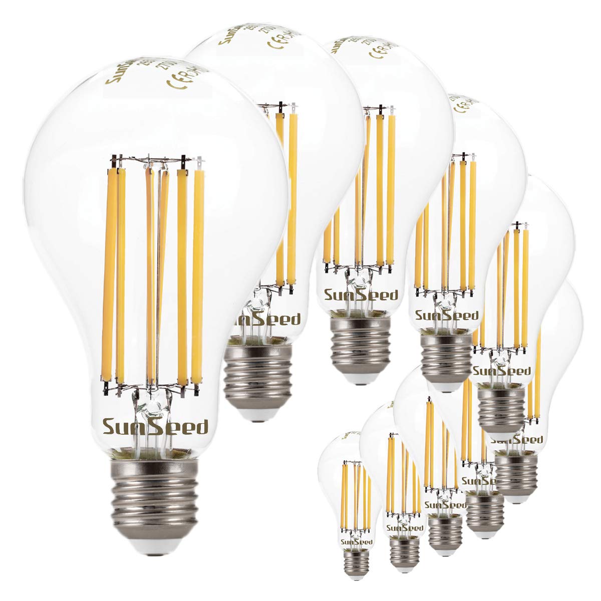 SUNSEED 10 X E27 16W (Equivalent to 142W) Sapphire Filament LED GLS Light Bulb A75 Warm White 2700K