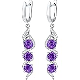 Lvoryance 5mm Round Cut Gemstone Leverback Earrings 925 Sterling Silver 3 Birthstones Dangle Earrings Jewelry Gifts for Anniversary Women Gifts (Gift Box)