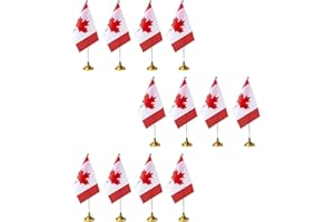 Canada Desk Flag Set, 12pcs Canada Mini Desk Office Flag, 12 inch long flagpole, with flags,bases miniature Desk flag, Decora