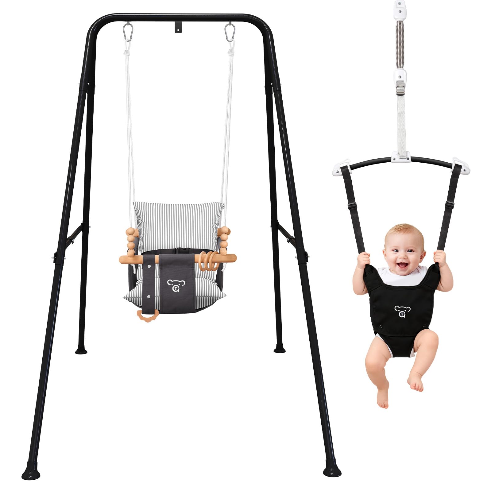 Photo 1 of 2-in-1 Baby Jumper & Swing - Foldable Stand, Stable Toddler Swing Set for Indoor & Outdoor Use (Black)