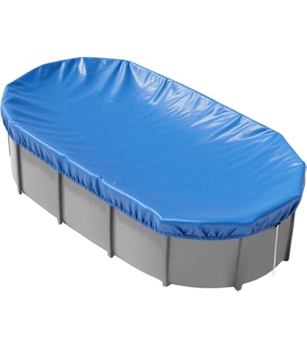 ColourTree Poolabdeckung Oval (3,7x7,3m) – Strapazierfähig, Wasserdicht, Mit Stahlseil & Winde
