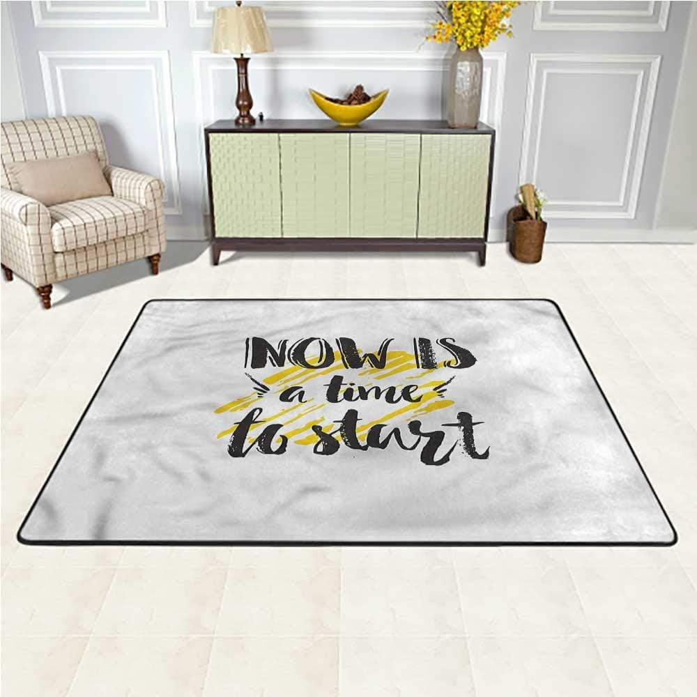 Area Rug Quote, Now is a Time to Stars Phrase Shag Fur Carpet Learn & Have Fun Safe 7 x 7 Feet