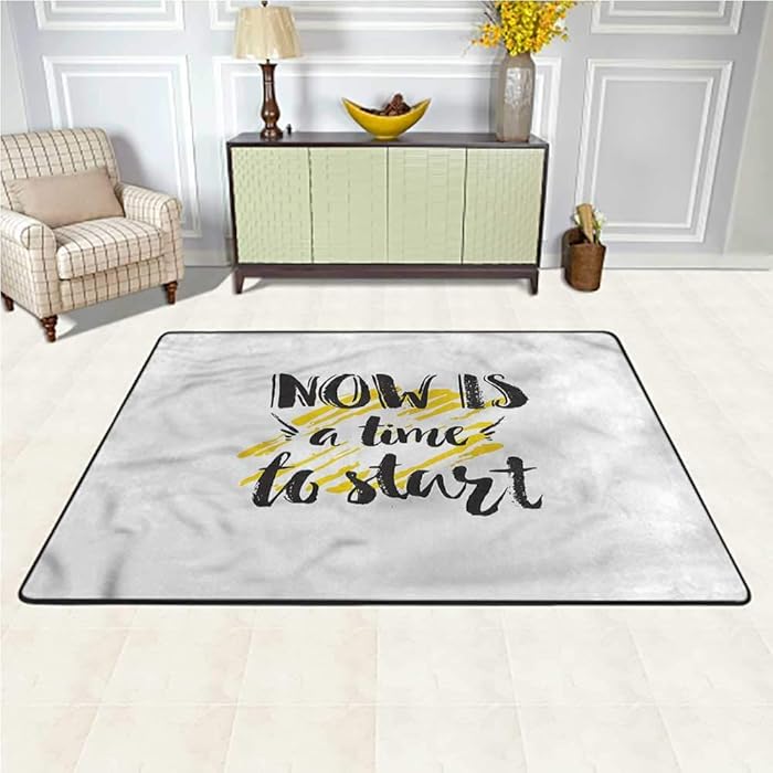 Area Rug Quote, Now is a Time to Stars Phrase Shag Fur Carpet Learn & Have Fun Safe 7 x 7 Feet