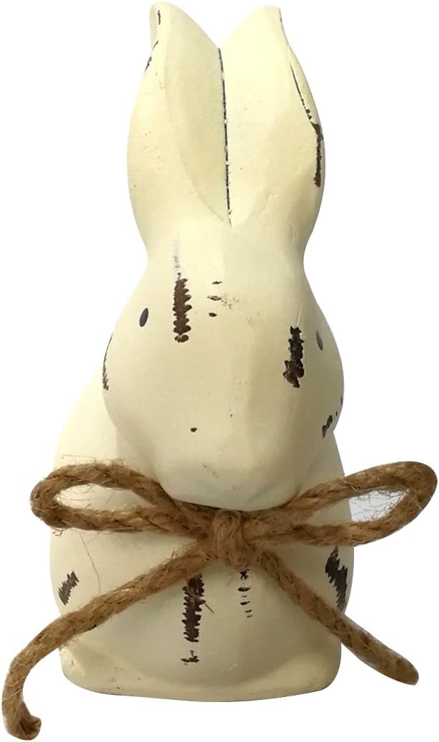 OULII Easter Wooden Rabbit Figures Bunny Rabbit Decoration Standing Home Decorations (White)