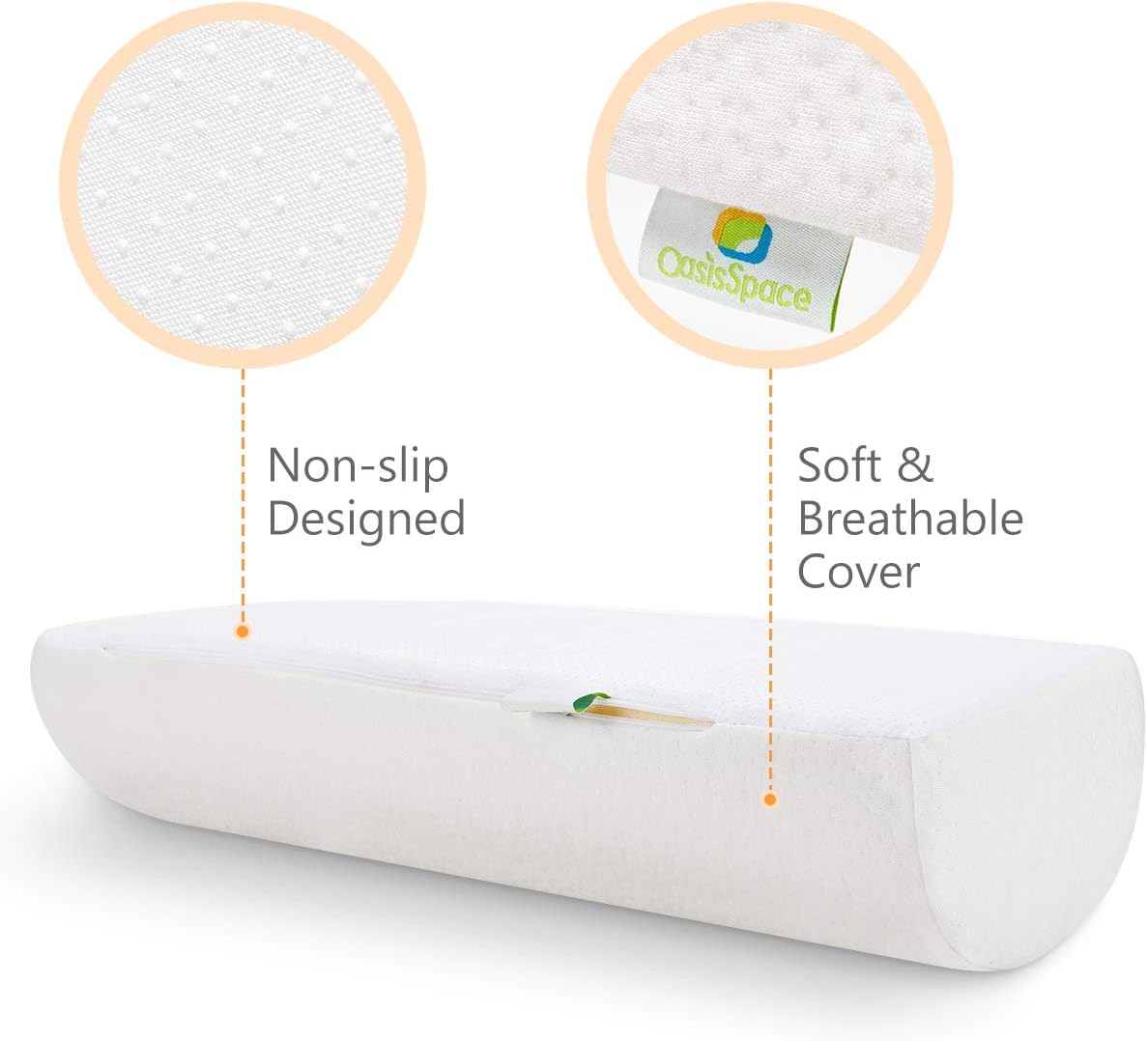 OasisSpace Half Moon Bolster Pillow-Knee Pillow for Side and Stomach Sleepers-Reduce Neck Spine Back Hip Ankle Stress-Memory Foam Semi Roll Round Lumbar Leg Wedge with Washable Cover (20.5inch): Home & Kitchen