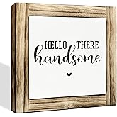Hello There Handsome Sign, Couple's Greeting Signs, Decorative Wooden Box Signs, Farmhouse Table Shelf Decoration, Couples Bedroom Decor, Romantic Morning Sign Gift, 5.9×5.9 inches