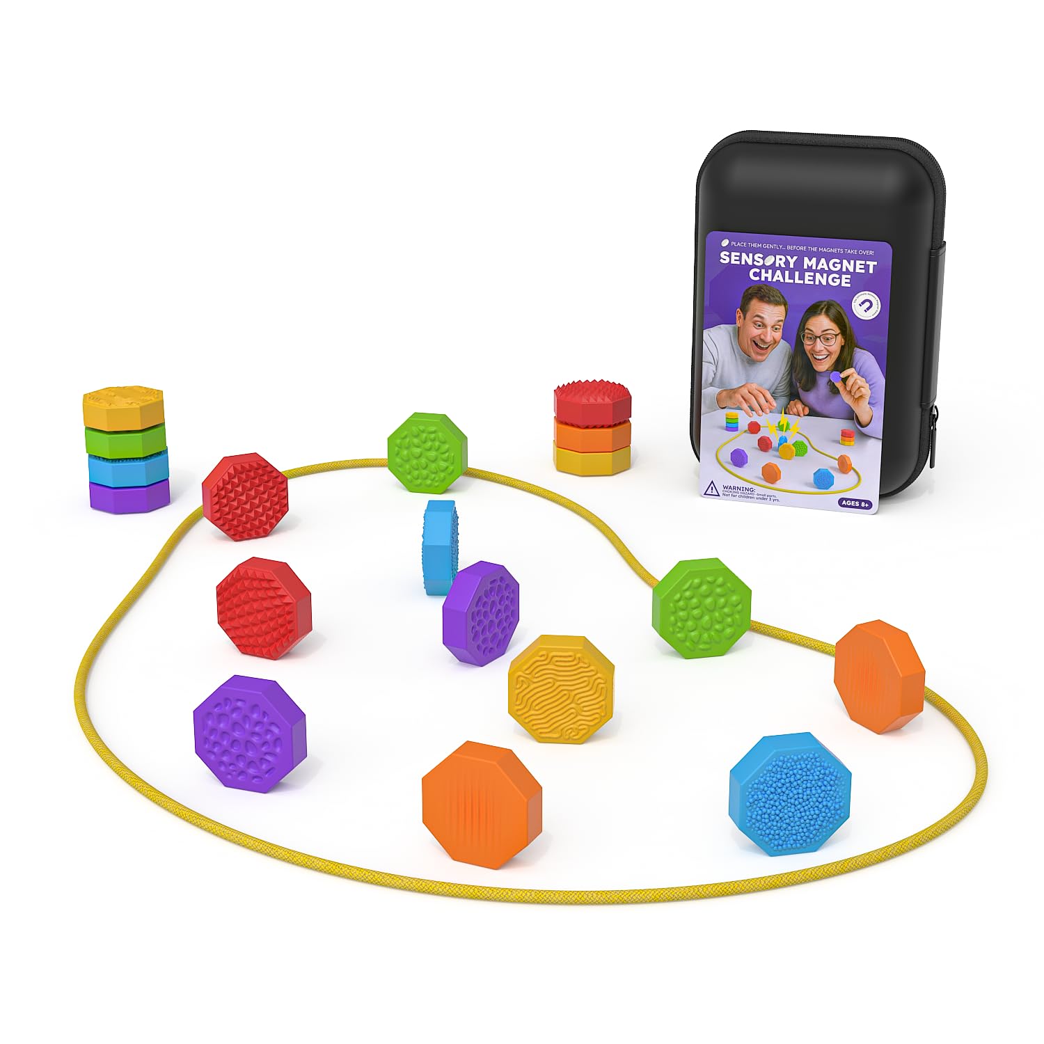 Bambebe Magnetic Chess Game with Rope | 18 Piece Standing Chess Set with Textured Stones | Portable Board for Travel, Camping, Family & Party Strategy Games for 6+ Kids & Adults