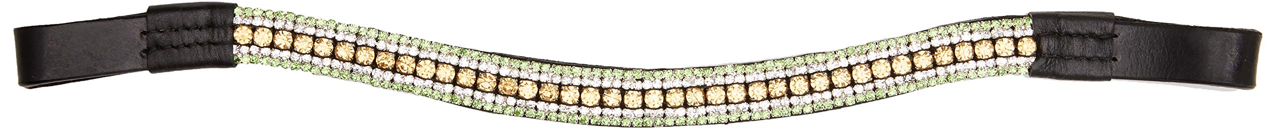 Cwell Equine New Diamante Bling Sparkly Browband 5 Rows Crystals Dressage Light Colarado/Clear/Green Black Leather (Cob 15")