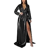 BestGirl Formal Long Sleeve Dress for Women Sequin Bodycon Ruched Sparkly Dresses