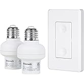 DEWENWILS Remote Control Light Socket, 1 Wall Mounted Switch and 2 Bulb Base, No Wiring Required, Wireless Light Switch and R