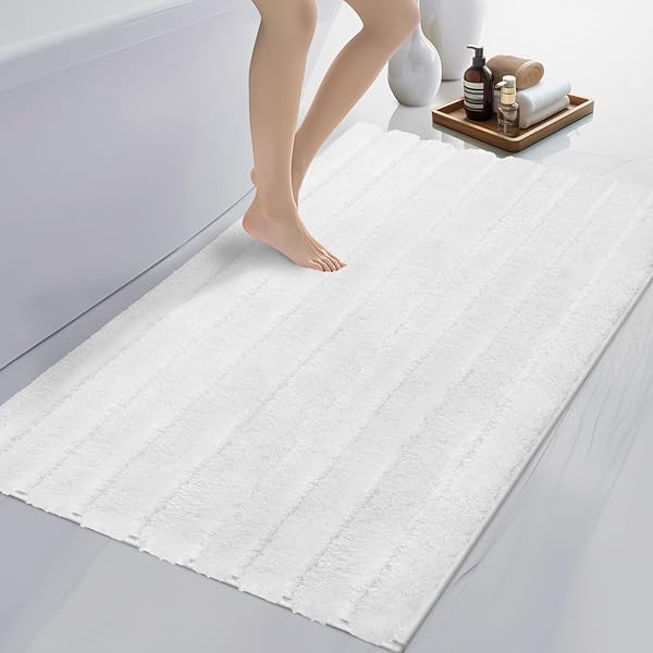 DOMUSTEX WASHABLE BATHROOM RUG 30″ X 46″, EXTRA SOFT BATH MAT, ABSORBENT AND NON SLIP BATH RUG FOR SHOWER, BATHTUB, SINK, FLOOR
