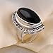 Dnswez Vintage 18k Silver-Tone Plated Black Big Macksite Small Surrounded Zircon Crystal Cocktail Ring for Women Gift(8)