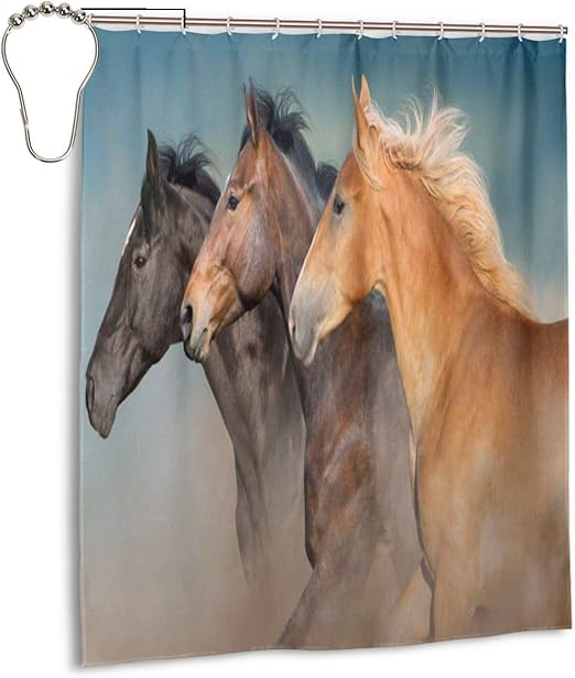 Personalized Decorative Shower CurtainHorsesHerdinMotionwithDark