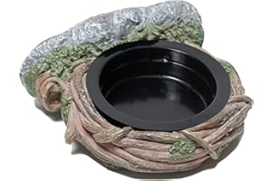 Repticircle Reptile Feeding Ledge with 2 Cups, Hollow Vine Food Dish & Water Bowl for Bearded Dragon, Gecko, Lizard & Snake – Reptile Tank Accessories for Terrariums