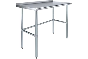 EXPRESS KITCHQUIP Stainless Steel Work Table with Open Base & 1.5" Backsplash – 24" x 48" | NSF Certified Commercial Kitchen Prep Table | Foodservice & Utility Use