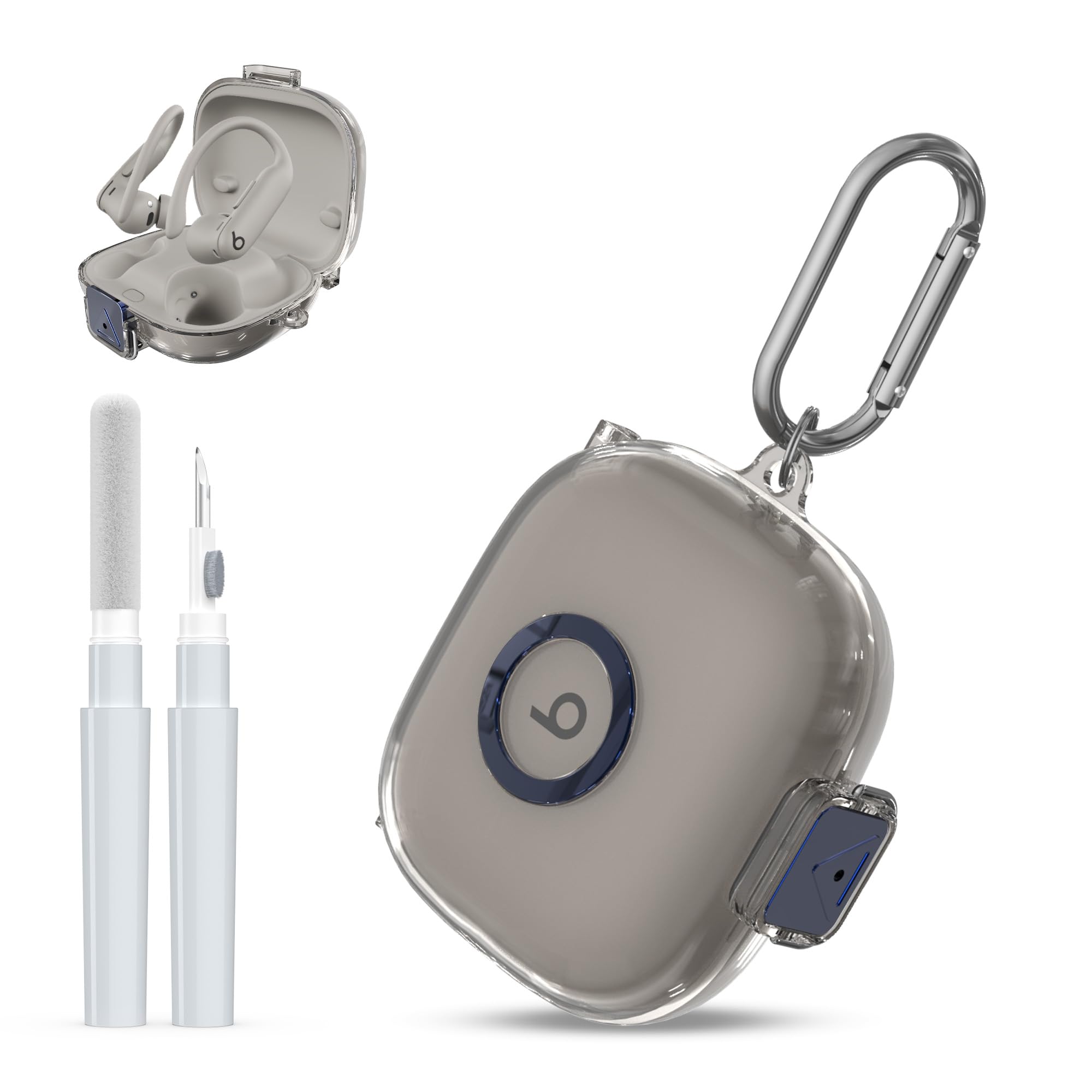 Photo 1 of [Upgrade Secure Lock] for Beats Powerbeats Pro 2 2025 Case Cover with Cleaner Kit, AGENTNANO Clear TPU Shockproof Protective Cover with Beats Powerbeats Pro 2 Charging Case with Carabiner-Clear Grey