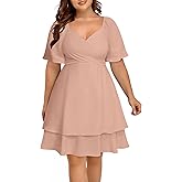 Pinup Fashion Women Graduation Dress Plus Size - Wedding Guest Summer Wrap V Neck Ruffle Knee Length Dresses