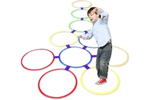 Hopscotch Rings Set,10PCS Kids Exercise Hoops Jumping Hopscotch Game Rings,for Sensory Training Physical Fitness Great for Ou