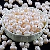Eswala Pearls Beads for Jewelry Making 100pcs 7-8mm Natural Genuine Real Freshwater Cultured Pearl White Rice Oval Loose Gemstone Bead Holes 0.7mm Crafts Necklaces Bracelets Earrings (White, 7-8mm)