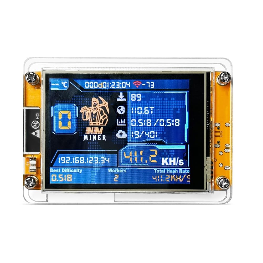Aribrnten V2 411KH/S Hashrate ESP32 2.8 Inch Smart Display BTC Solo Lottery Miner Bitcoin Crypto Lottery Miner