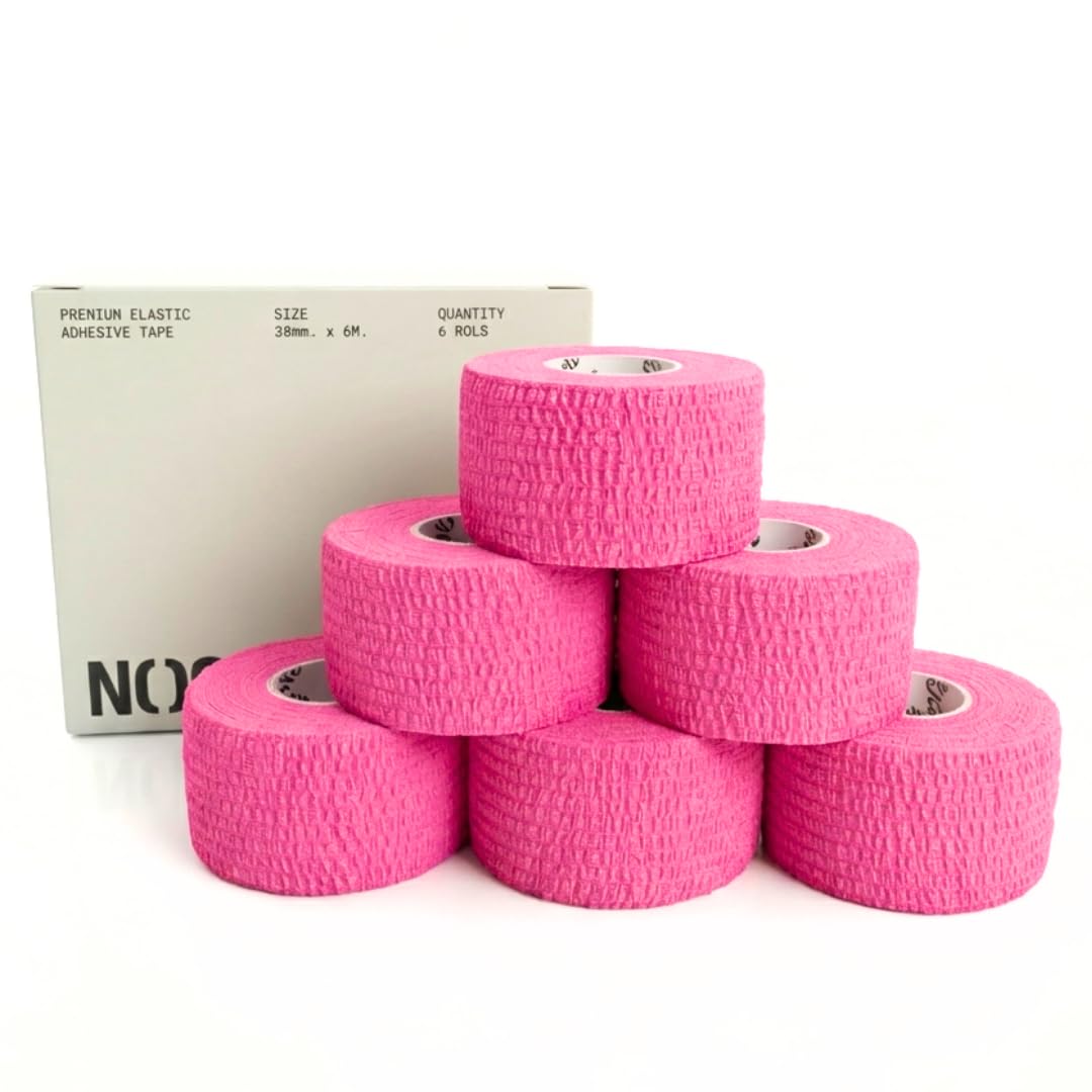 NS NOSECOND 3 - PACK 12 Tape - Premium Elastic Adhesiv Sport ticky Stretchy, Flexible & Easy Tear Lifting tape - 38mm x 4,5m (Pink)