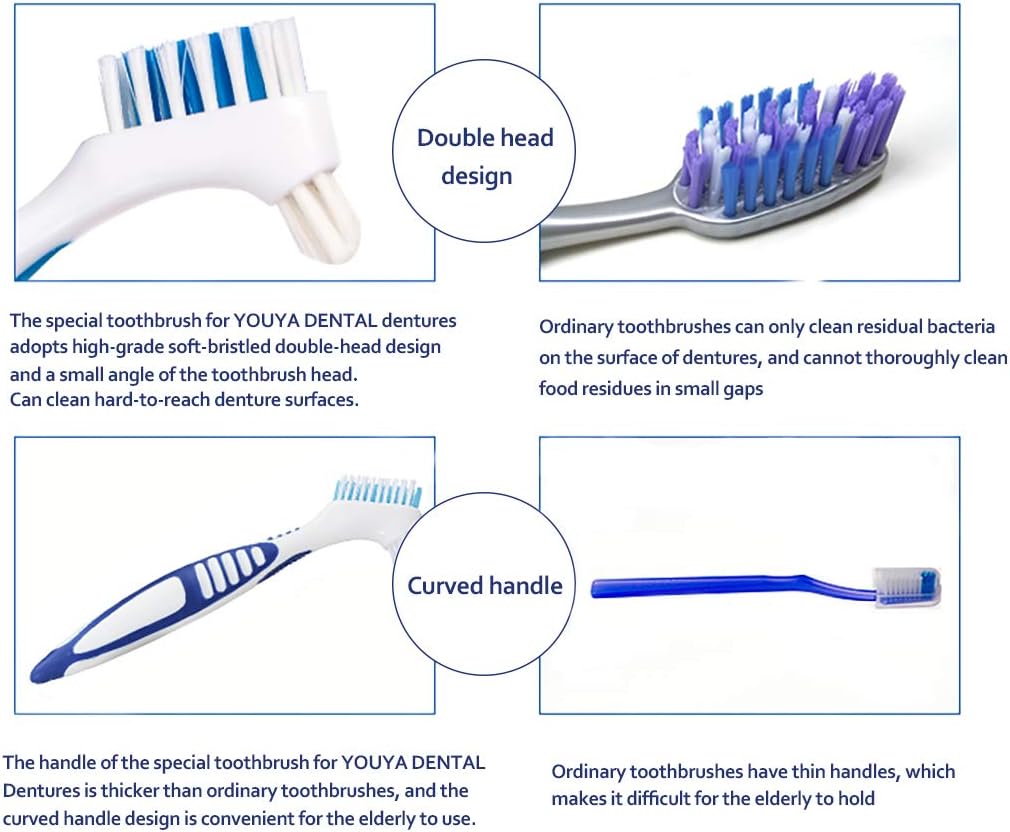 12 Pcs Denture Brush for Denture Care, Denture Brush Dual Head Hygiene Denture Cleaner Rubber Handle Reusable Touch Soft Toothbrush for Denture Wearers: Health & Personal Care
