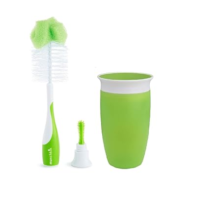 Munchkin Miracle Sippy Cup, 10 oz and Sponge Bottle Brush (Multicolour) -Combo Pack of 2