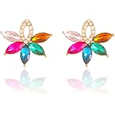 FENBORY Fancy Rhinestone Statement Stud Earrings Flower Crystal Stud Drop Earrings Wedding Prom Earrings for Women
