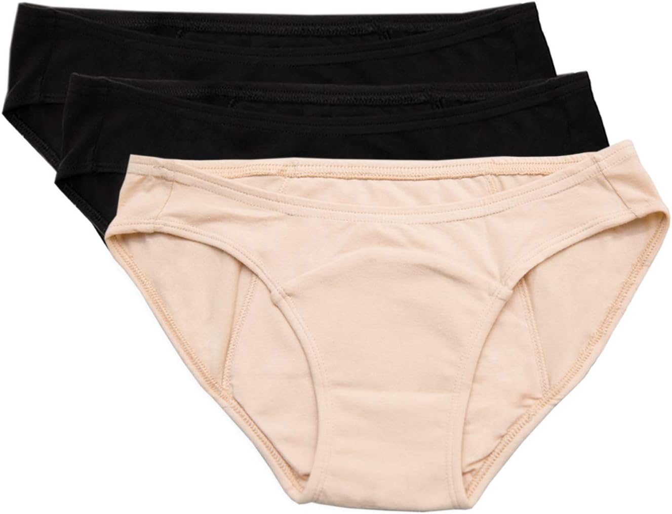 Hesta Women's Organic Cotton Period Menstrual Sanitary Protective Panties Underwear / 3Pack (X-Small, 2Black1Natural)