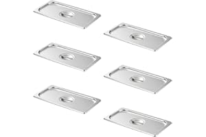 HECMAC 6-Pack 1/3 Size Hotel Pan Cover, Stainless Steel Solid Steam Table Catering Food Pan Lid with Handle