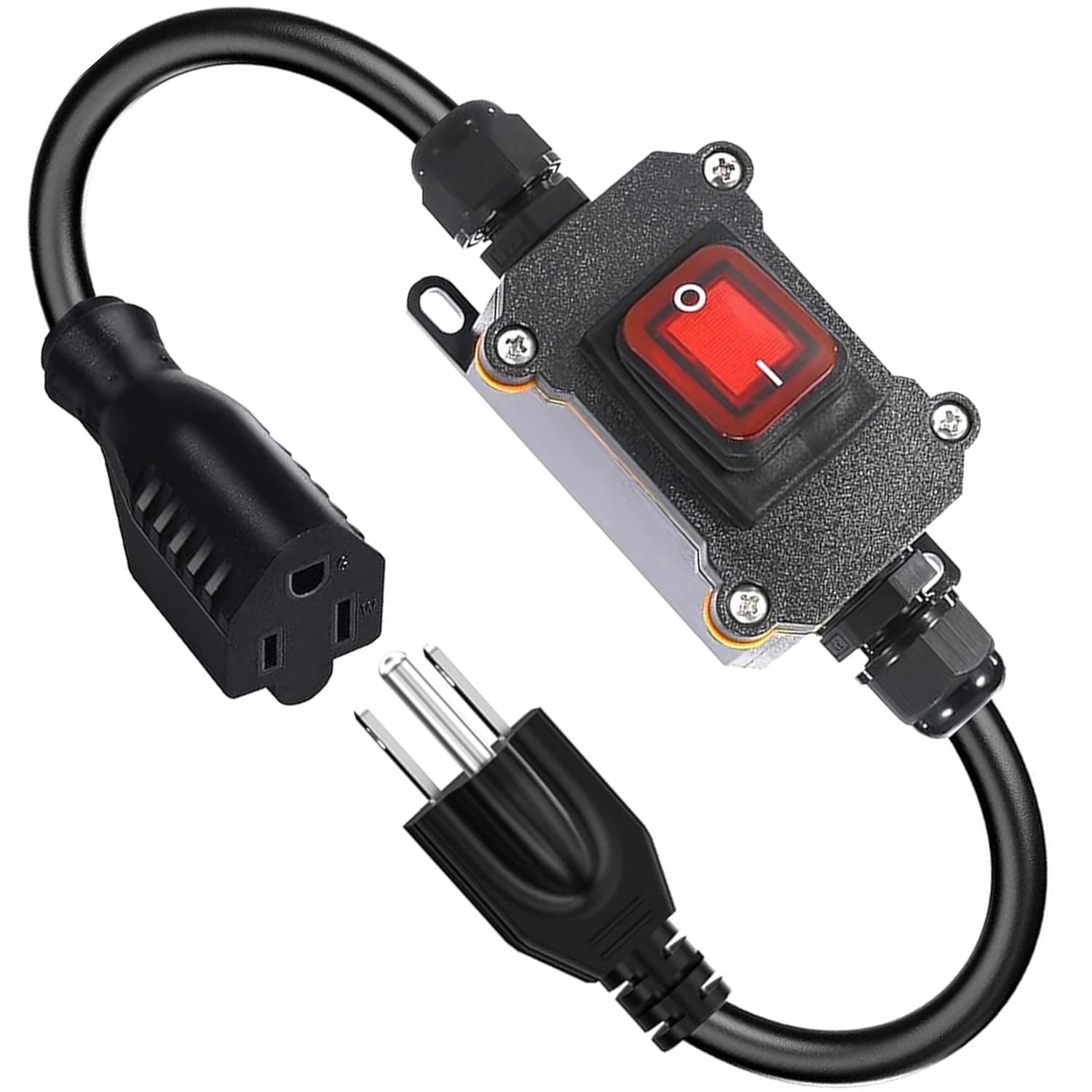 Photo 1 of 1.6ft Extension Cord with Switch,14/3 AWG Specification Outdoor Heavy Duty AC 20A-125V,16A-250V Waterproof Lighting Extension Cord,Built-in Red Switch Ground Socket 3 Plug