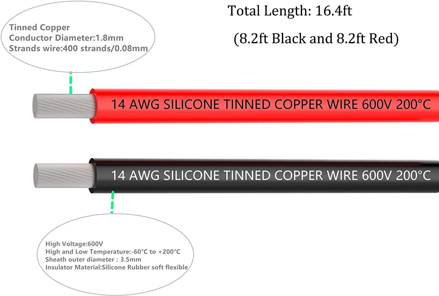 14 Gauge Silicone Wire Soft and Flexible Low Impedance 19.6ft (9.8ft Black and 9.8ft Red) - Image 5