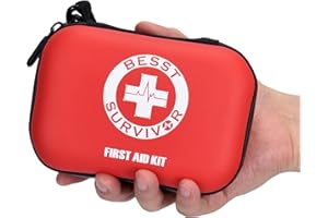 Besst Survivor Mini First Aid Kit -Small Waterproof Hard Shell Medical Kit with Compartments for Camping, Hiking, Car, Home, Office, School - Vehicle & Outdoor Emergency Medical Kit (Red)