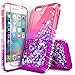 NageBee iPhone 6/6S/7/8 Phone Case with Tempered Glass Screen Protector for Girls Women Kids, Glitter Liquid Sparkle Bling Floating Waterfall Diamond Shockproof Cute Case -Pink/Purple
