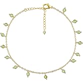 CRYSTALINES Natural Gesmtone Dangling Anklets, Microfaceted Stones Ankle Bracelet, Healing Crystals, Handmade Hanging Jewelry, 14K Gold Plated, Adjustable Chain, Gift for Women, 9+1.50inch