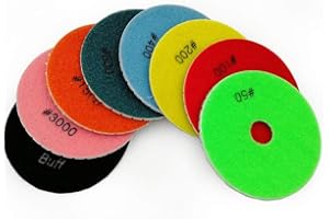 SHDIATOOL 8Pcs 4 Inch Diamond Wet Polishing Pads Set of Mixed Grits with White Bond for Marble Granite Stone