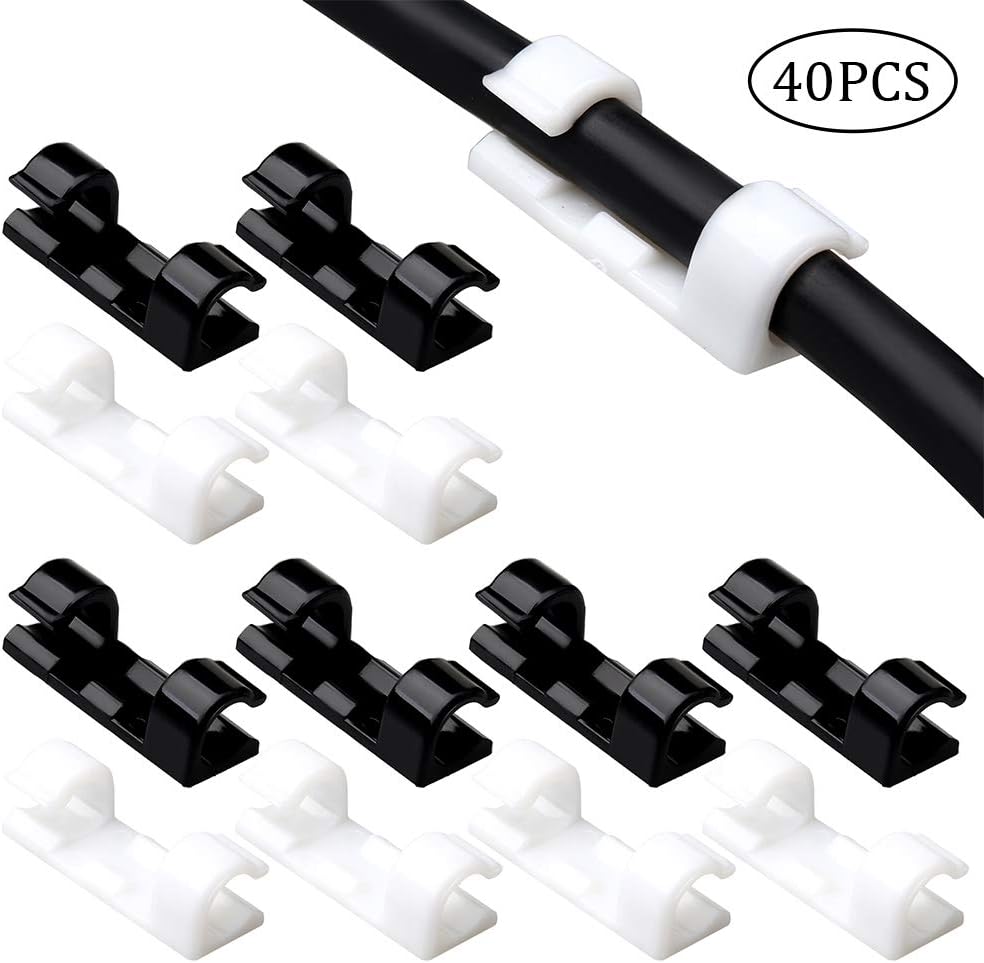 pengxiaomei 40 Packs Black & White Self Adhesive Cable Clips, Cable
