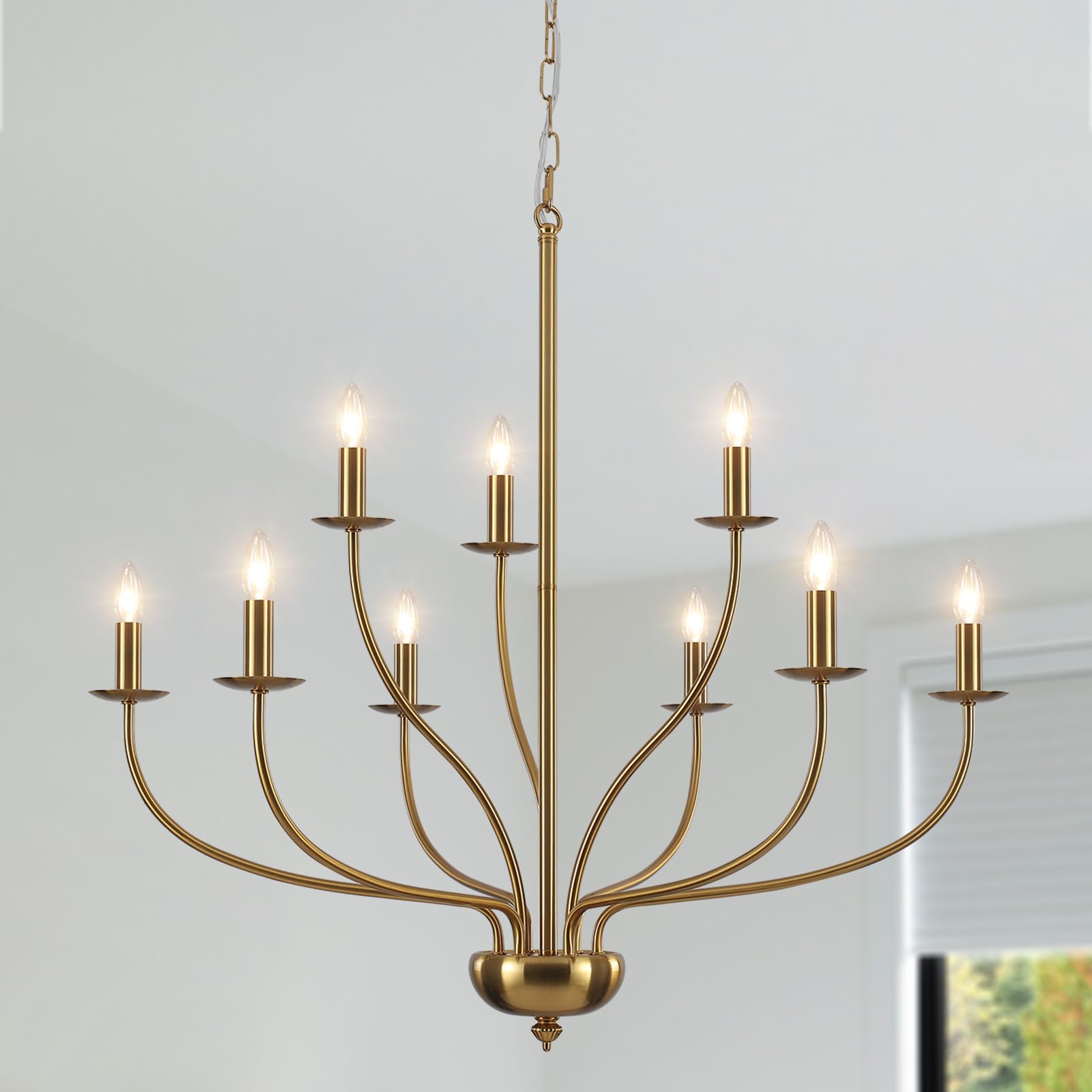 Photo 1 of ZemSum Gold Chandelier Light Fixture 2 Tier 9 Light Brass Chandelier for Dining Room, 30” Large Chandeliers for High Ceilings, Industrial Candle Farmhouse Chandelier for Living Room Kitchen Bedroom