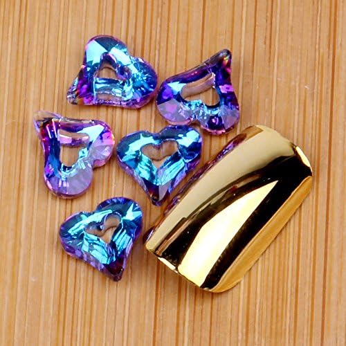 50pcs/pack Blue rainbow Heart 8mm Angle Rings Glass Hollow crystal Cabochom Jewelry Nail Art DIY Garments Dress Decoration
