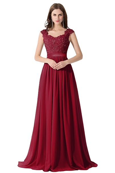 Damen Elegant Spitze Brautjungfernkleid A-Linie Chiffon Abendkleid in 8 Farben Maxilang 32-46