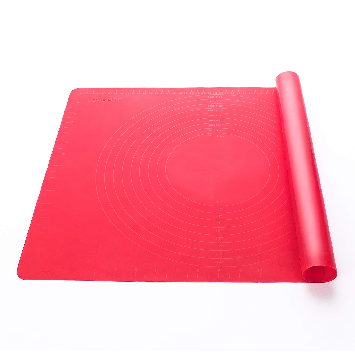 LONGFITE Silicone Pastry Mat Non Stick Large Baking Mat with Measurement Fondant Mat, Counter Mat, Dough Rolling Mat, Oven Liner, Pie Crust Mat 20'' by 16'' (Red)