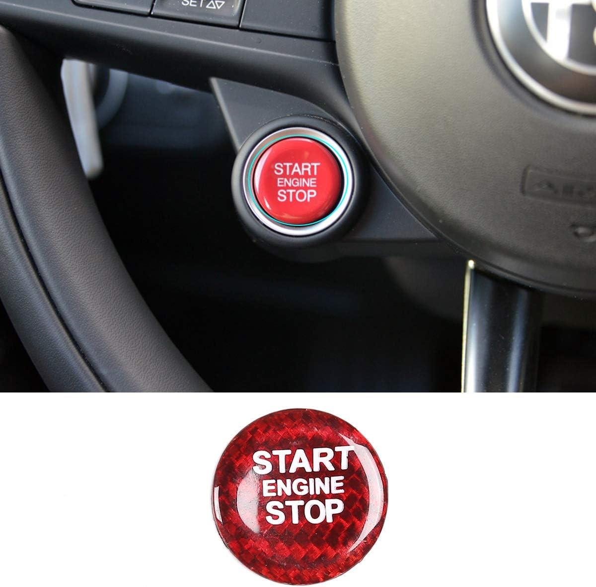 CHEYA Real Carbon Fiber Car Engine Start Stop Switch Button Cover Trim for Alfa Romeo Giulia Stelvio (Red)