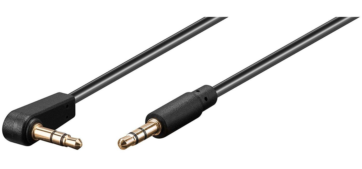 Goobay 67782 AUX Audio Connector Cable, 3.5 mm Stereo, 3-Pin, Slim, CU, Angled, 0.5 m Cable Length