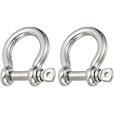 PATIKIL Screw Pin Shackle 11.5mm 7/16" 1940lb, 2Pcs 316 Stainless Steel Forged Bow Shackle Marine Grade for Chains Wire Rope Outdoor, Silver