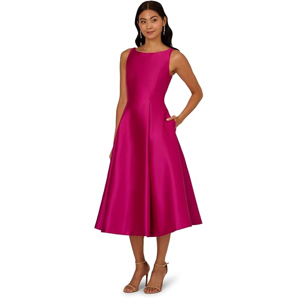 knee length dresses for ladies Aqua Dust Key Hole Mikado Cap Sleeve Midi Dress main image 1