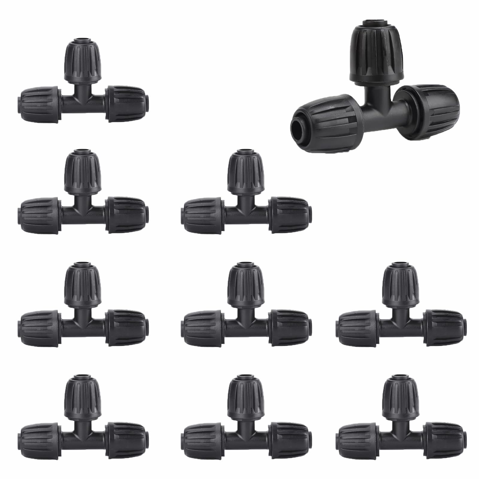 LSRVNM 10 Pcs Drip Irrigation Tee Fittings, Barbed Tee Drip Parts Locked Tee Connectors, 3 Way Drip Line Nuts Connectors for 1/2" Drip Irrigation Hose (13mm ID)