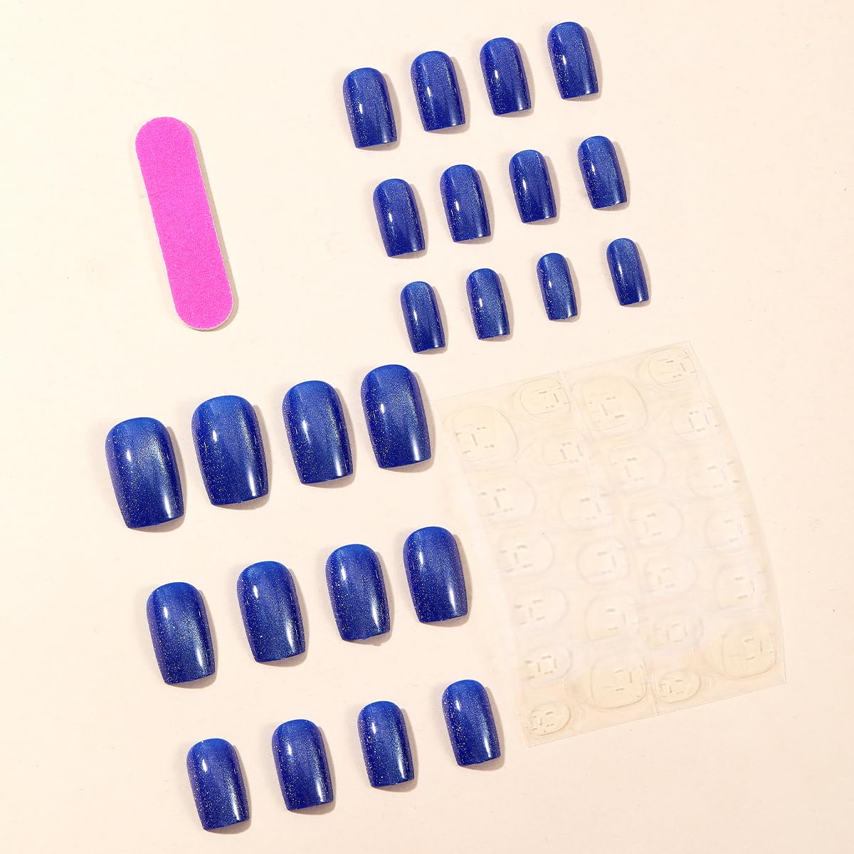 Blue Glitter Press on Nails Short Square Fake Nails False Nails with Design Glossy Acrylic Glue on Nails Press ons Shiny Artificial Nails Full Cover Stick on Nails for Women Manicure 24 Pcs - Image 3