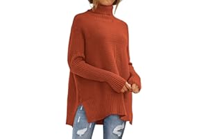 ANRABESS Womens 2023 Trendy Sweaters Oversized Turtleneck Long Batwing Sleeve Split Hem Pullover Knit Sweater Tops